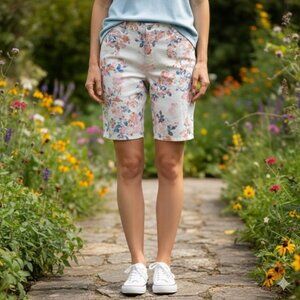 J.Jill Denim Floral Bermuda Shorts Women's Size 12‎ Pink Blue White
